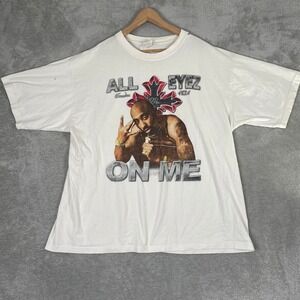 2Pac T Shirt Mens 3XL White All Eyez On Me Graphic Rap Tee Hip Hop Streetwear